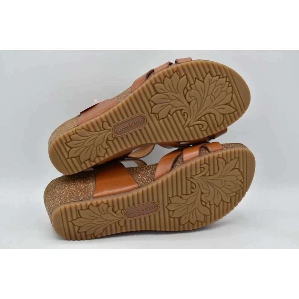 Comfortiva‎ Womens Size 9 Erena Luggage Leather Wedge Sandals Shoes